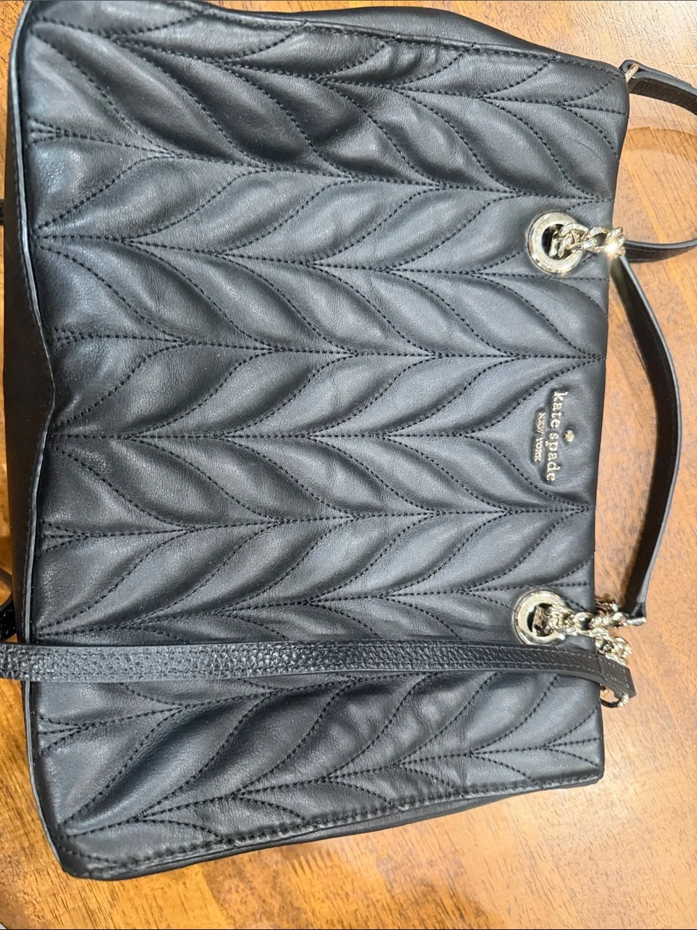 kate spade Black Quilted Leather Tote with Chain Accents